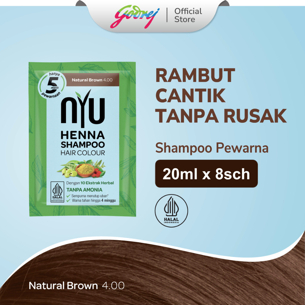 Jual NYU Henna Shampoo Hair Colour Natural Brown 8 Sachet - Sampo ...