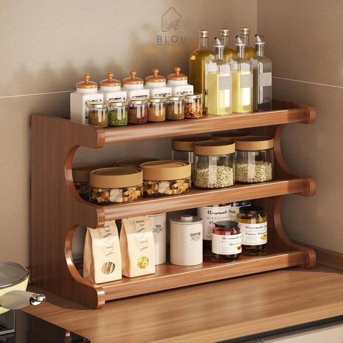 Jual BLOU RAK KAYU AESTHETIC ESTETIK KITCHEN RACK SEASONING STORAGE ...