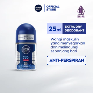 NIVEA MEN Deodorant Roll On Cool Kick 25ml - Deodorant pria perlindungan ekstra kering dari keringat bau badan dengan sensasi dingin dan wangi sporty maskulin seharian - Antiperspiran, tidak mengandung ethyl alkohol cocok untuk semua jenis kulit