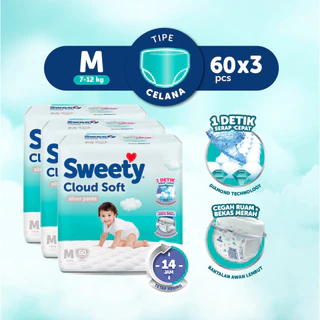 Sweety Silver Pants Cloud Soft M 60s x 3 Popok Celana Baby Diapers