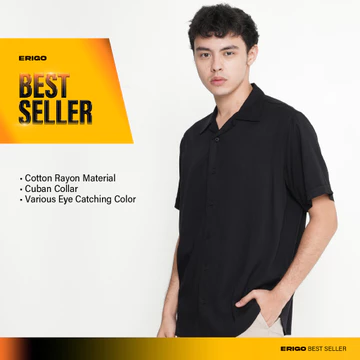Erigo Short Shirt Jazlyn Black Kemeja Lengan Pendek Rayon Unisex