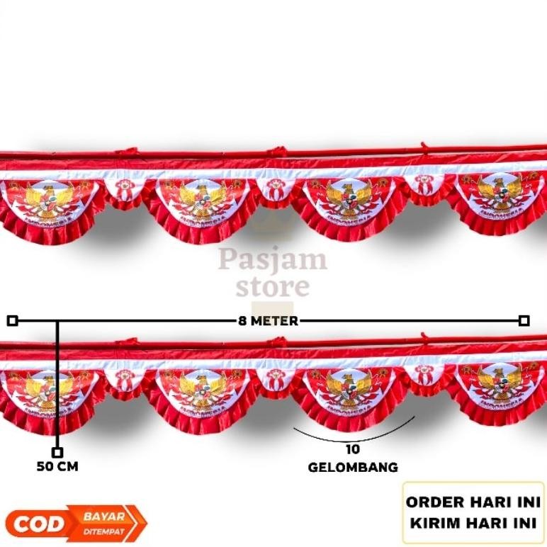 Jual Bendera Merah Putih Background Semi Bunga Garuda Rumbai 10 ...