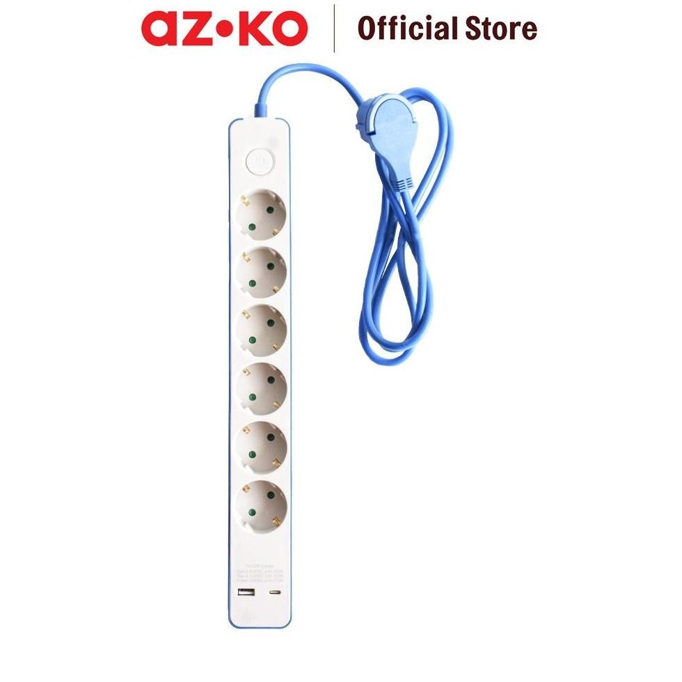 Jual AZKO Krisbow Stop Kontak 6 Socket Dengan Port Usb & Type C - Biru ...