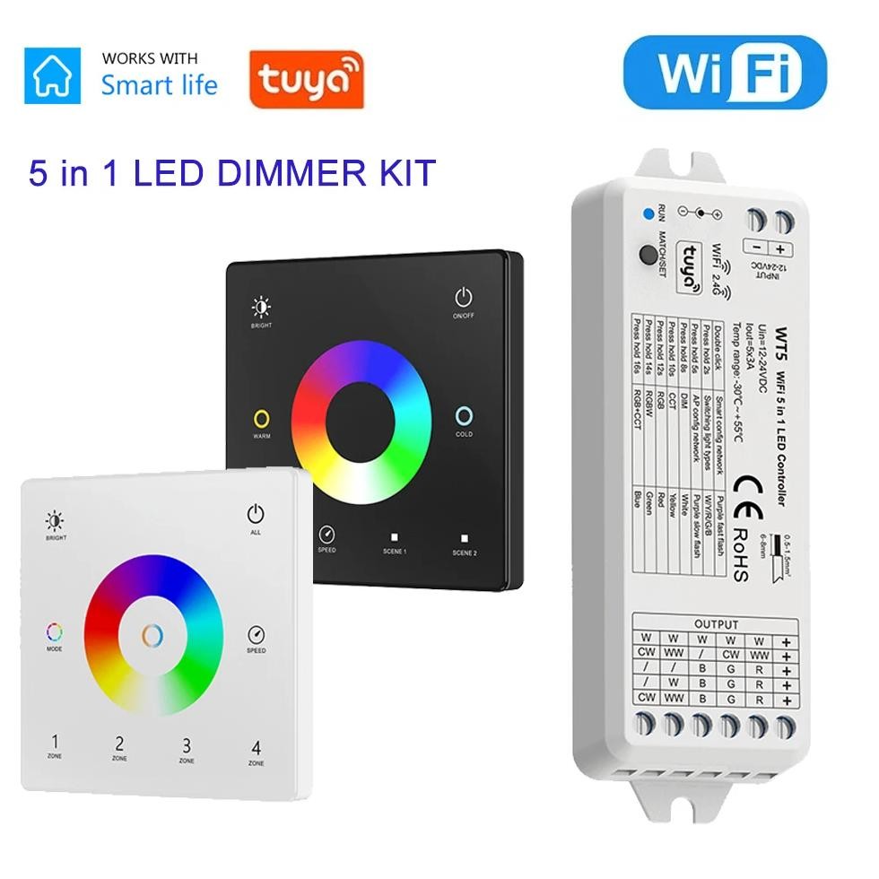 Jual Tuya Wifi 5 In 1 Led Controller Kit Rf 2.4G Glass Wall Mounted ...