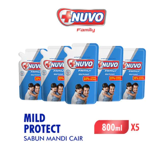 Nuvo Family Sabun Mandi Cair Mild Protect antibakterial Biru Pouch 800 ml x5