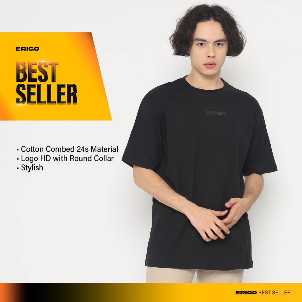 Kaos Polos Pria Hitam Erigo Cotton Combed 24s Basic Premium