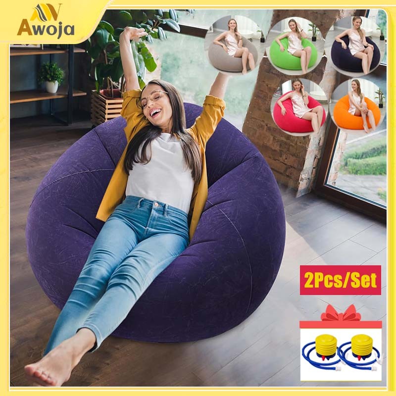 [✅2Pcs]Sofa Bean Bag Inflatable Portabel Lazy Sofa dengan Pompa Kursi Bean  Bag Tiup Kursi Tiup Sofa Malas Kursi Tiup Lipat Portabel untuk Menonton