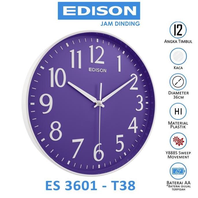 Jual Jam Dinding Edison Sweep ES 3601 T38 Timbul Diameter 360mm 36cm ...