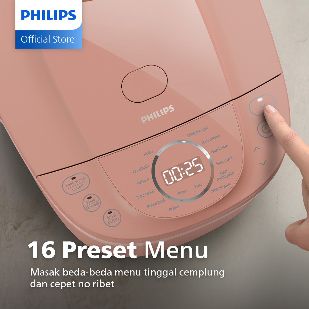 Product image Philips Digital Rice Cooker Magicom 1.8 L - 3000 Digital Series HD4716/31 - Pink - 16 Menu Masak - Anti lengket - FreshDefense Technology - 400 Watt 6