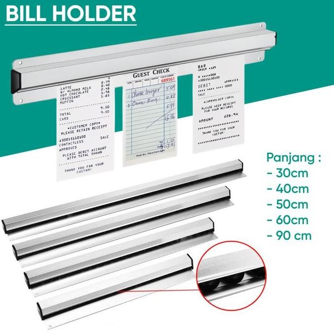 Bonhouder tickethouder, 40 cm, bonrail, snoephouder, gastronomie, aluminiumlegering, tab, grafber, kwitantiehouder voor restaurant, geen boren, bestelhouder voor muren, thuis, keuken, kantoor (40 cm