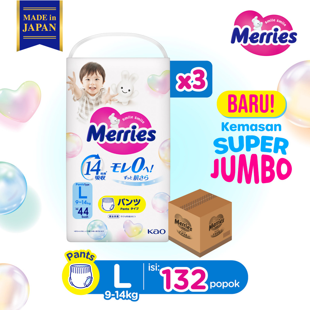 Jual Merries Premium Popok Bayi Celana L (9-14)kg isi 44 pcs Carton ...