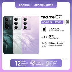 realme C71 4GB+8GB* |128GB (6300 Baterai | 45W Fast Charge | Military Grade Shoc