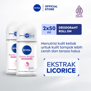 NIVEA Deodorant Roll On Extra Bright Radiant & Smooth 50ml x2 - Deo wanita mencerahkan pencerah ketiak wangi