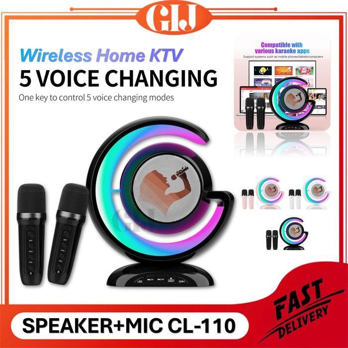 Jual Speaker Bluetooth Karaoke CL-110 Wireless Bluetooth Mini 2 Mic RGB ...