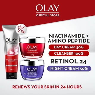 Olay Regenerist Set Lengkap Sabun Cuci Muka Cleanser & Pelembab Pagi & Retinol 24 Pelembab Malam Krim Moisturizer Anti Aging Skincare