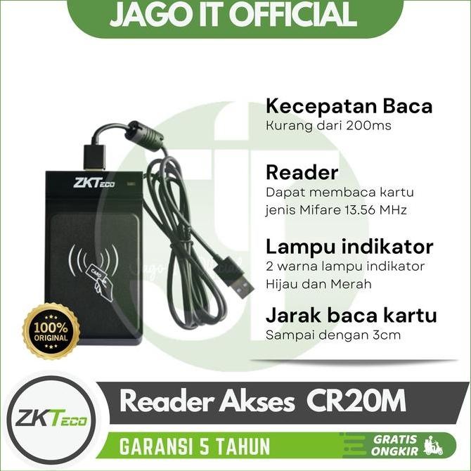 Jual PEMBACA RFID USB ZKTECO CR20M USB CARD READ ONLY MIFARE 13.56MHZ ...