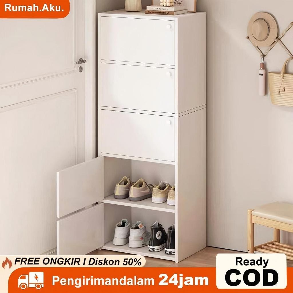 Jual Lemari Sepatu 5 Susun Kayu Minimalis Rak Sepatu Tertutup Kabinet ...