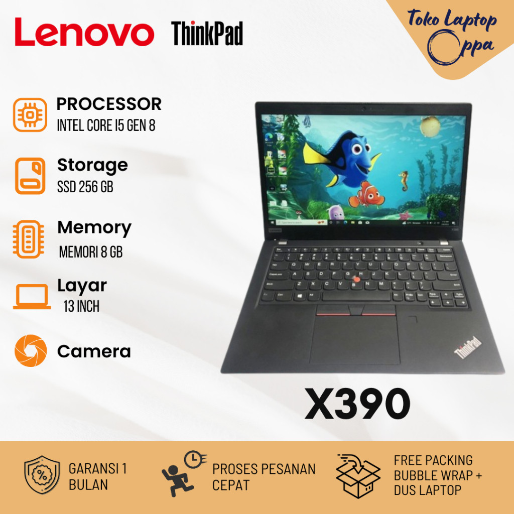 Laptop Ultrabook Lenovo ThinkPad X390 tampilan keseluruhan tipis dan ringan