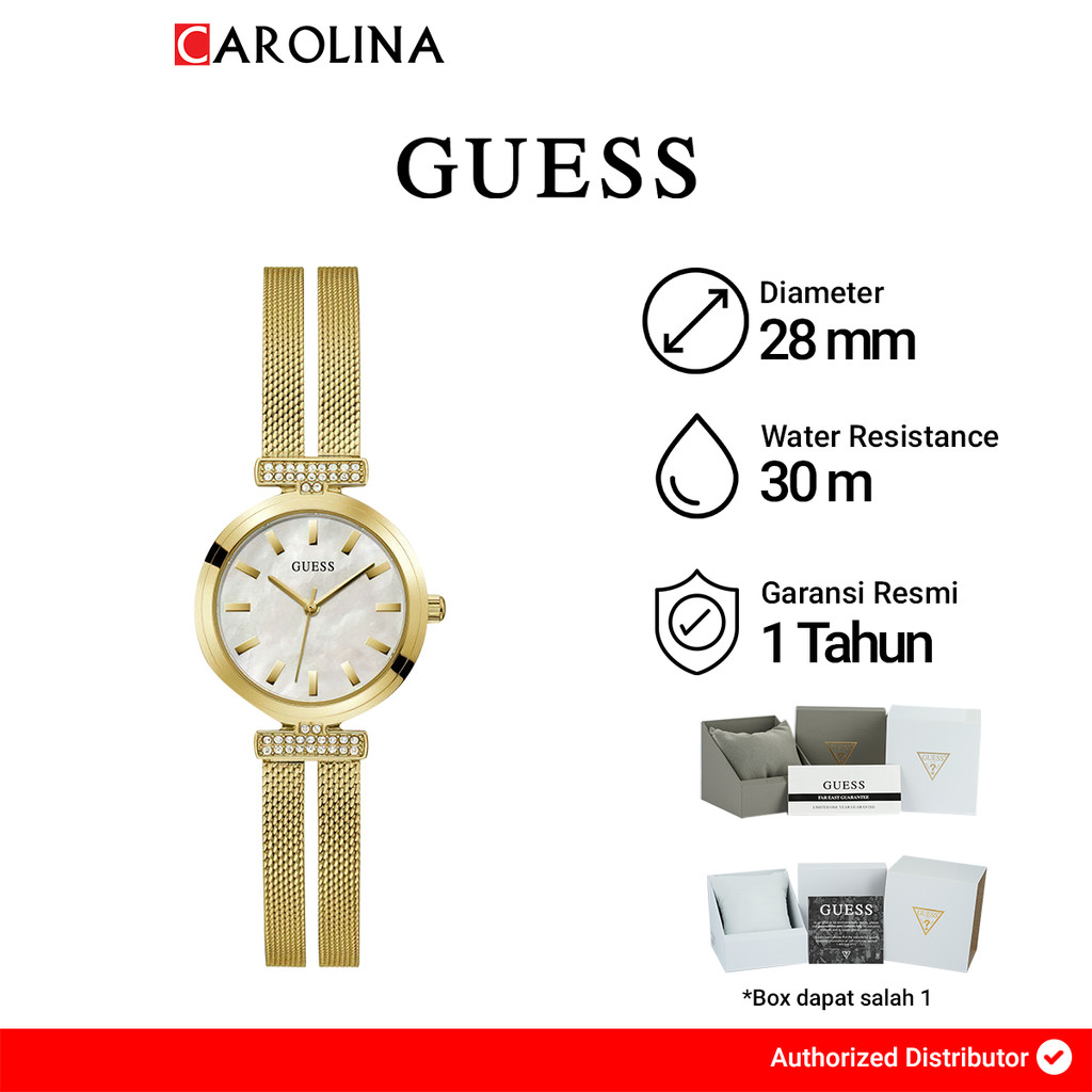GUESS Montre Femme GW0471L2 - Boîtier Acier Inoxydable, Bracelet Mesh Or Et Cadran Nacre, étanche 30m