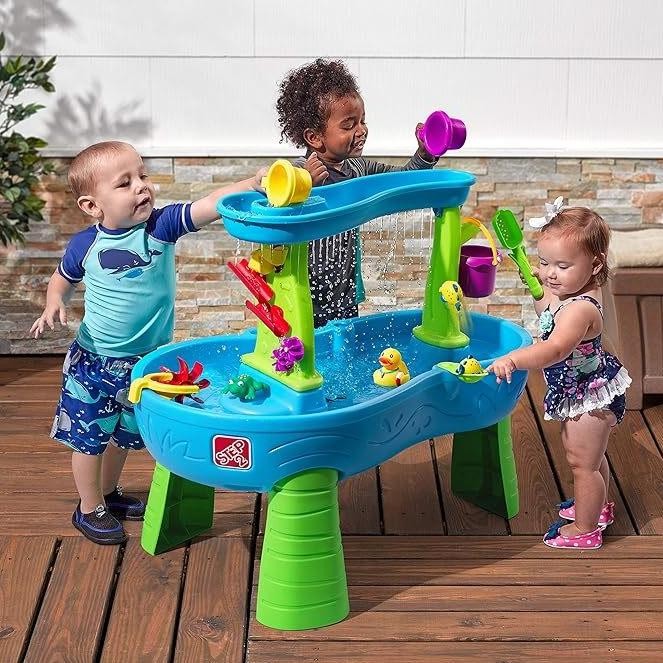 Step2 Rain Showers and Unicorns Water Table, Kids Water and Sand Activity Sensory Playset, Summer Outdoor Toys, 13 Piece Water Toy Accessories, for Toddlers 1.5+ Years Old, Blue & Purple
