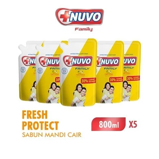Nuvo Family Sabun Mandi Cair Kuning Fresh Protect Pouch 800 Ml x5