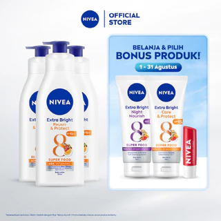 NIVEA Body Lotion Extra Bright Repair & Protect SPF15 380ml x3 - Mencerahkan kulit kusam, melembapkan