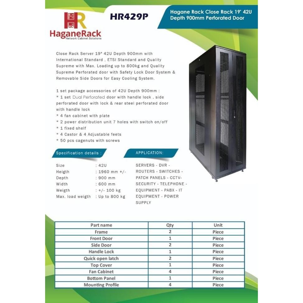 Jual Hagane Rack Server Closed Rack Perforated Door 20U Depth 900Mm New ...