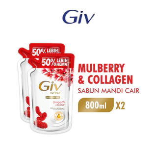 Giv White Sabun Mandi Cair Mulberry Pouch 800ML x2