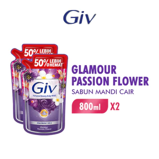 Giv Sabun Mandi Cair Ungu Passion Flowers & Sweet Berry Pouch 800 ml x2