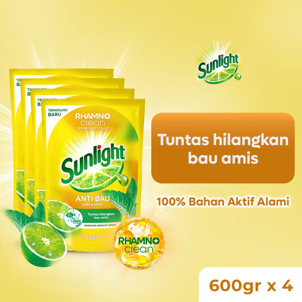 Jual Sunlight Sabun Cuci Piring Anti Bau Jeruk Nipis 600gr x4 | Shopee ...