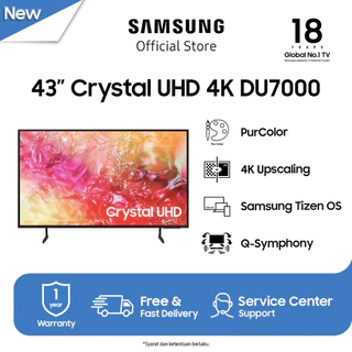 Samsung 43" Crystal UHD 4K DU7000 4K Smart TV | PurColor | Motion Xcelerator | UA43DU7000KXXD