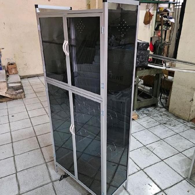 Jual rak piring lemari piring aluminium kaca 2 pintu | Shopee Indonesia