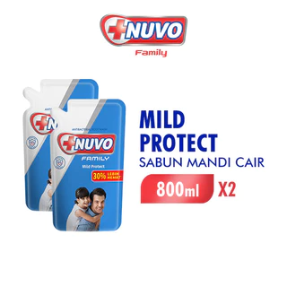 Nuvo Family Sabun Mandi Cair Biru Mild Protect Antibacterial Pouch 800 ml x2