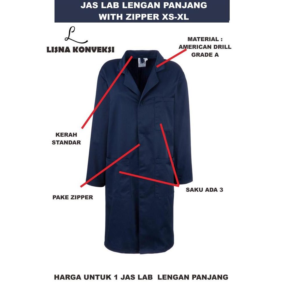 Jual Jas Lab APD With Zipper Lengan Panjang Ukuran XS-XL Berbagai Warna ...