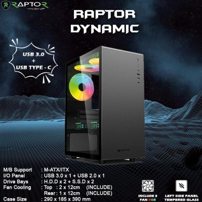 Jual Komponen Komputer Casing Komputer Raptor Dynamic Matx Free 3Fan ...