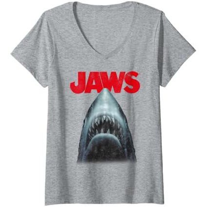 Jual Kaos Leher V Logo Potret Jaws Terror From Below untuk Wanita