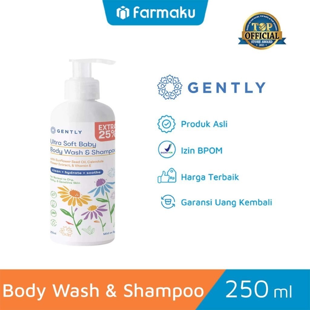 Gently Ultra Soft Body Wash Shampoo 250 ml Sabun Bayi dan Anak  (Variasi)