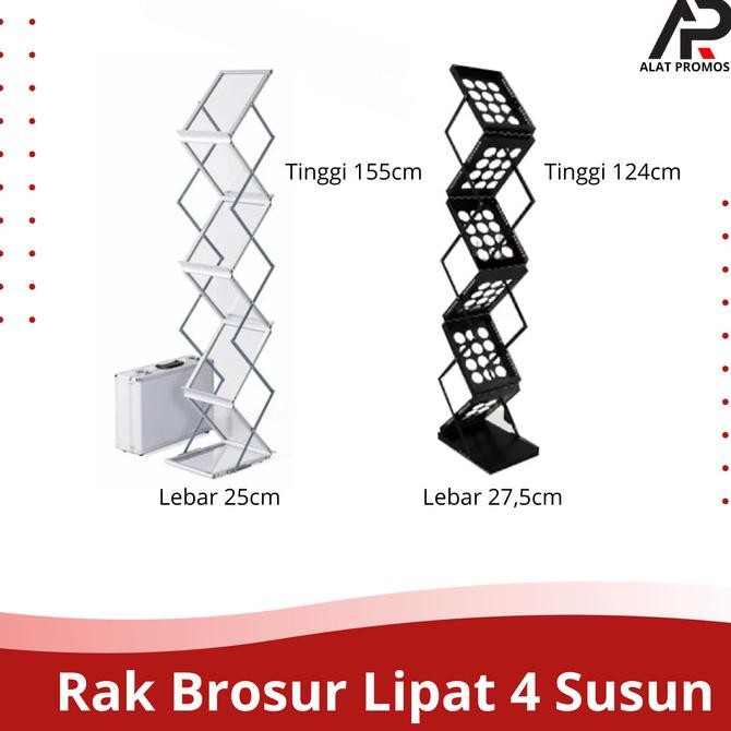 Jual Rak Brosur Lipat Hitam Besi / Rak Majalah Lipat Akrilik 4 susun ...