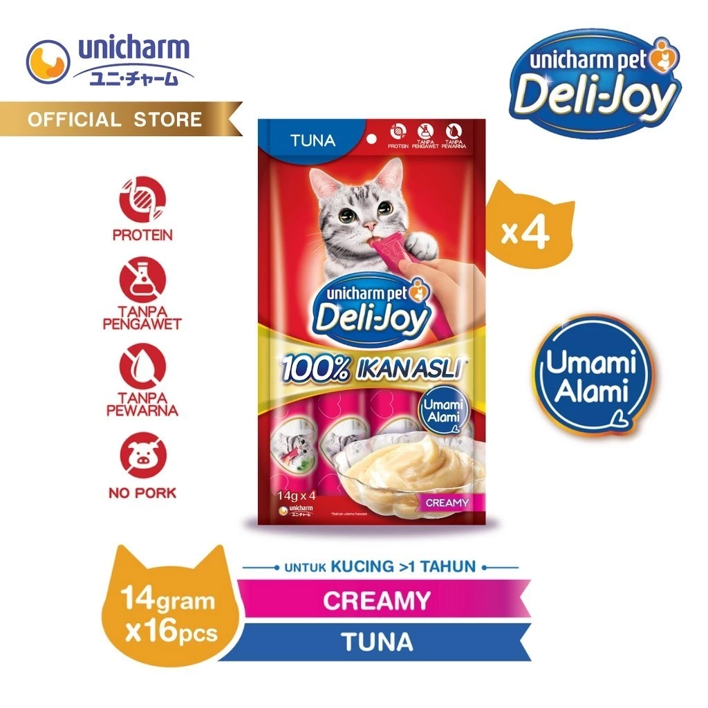 Deli-Joy Snack Kucing Basah 14g - Creamy Rasa Tuna - 4 Packs - foto 1