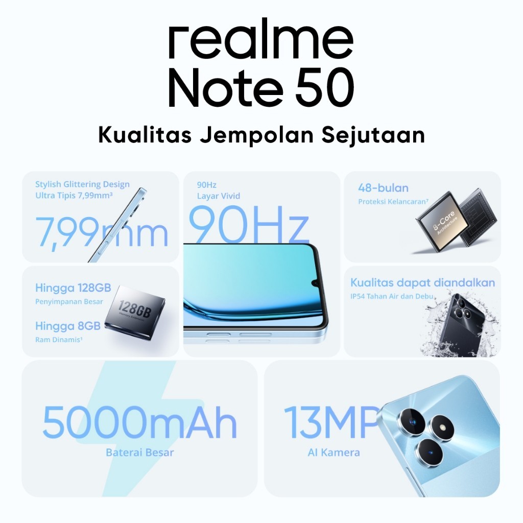 Jual realme Note 50 4GB+4GB*|128GB (90Hz Vivid Display Jual realme Note 50 4GB+4GB*|128GB (90Hz Vivid Display