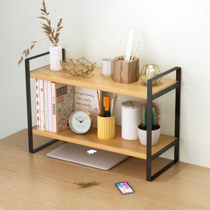 Jual Rak Buku Meja Kayu Minimalis Rakit DIY Book Shelf 2 Layer ...