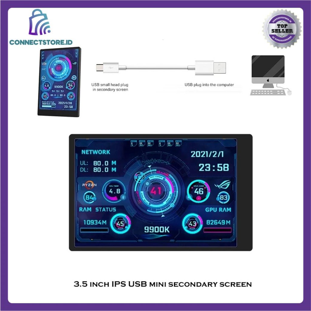 Jual Sensor Panel Ips Screen 3.5 Inch External Monitor Cpu- Black ...