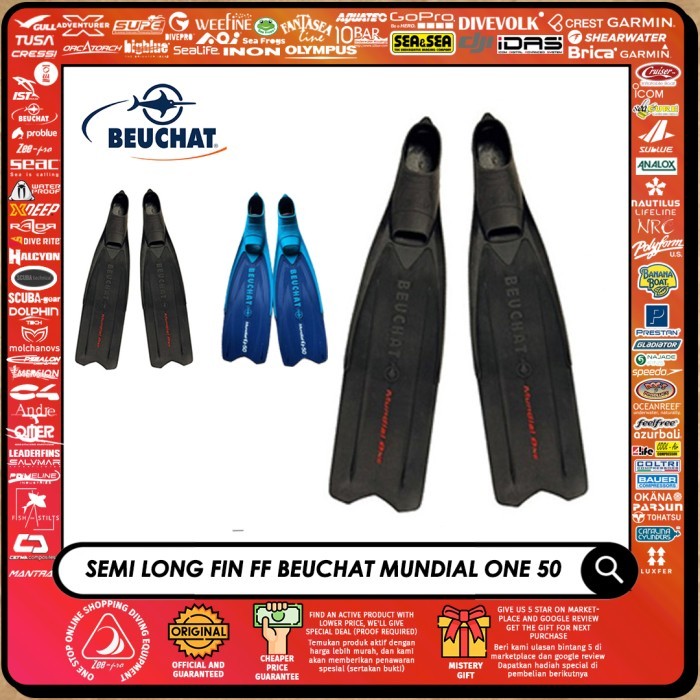 Palmes Beuchat Mundial One - Longues 61cm, Chaussant Confortable, Voilure Fixe, Pour Chasse Et Apnée