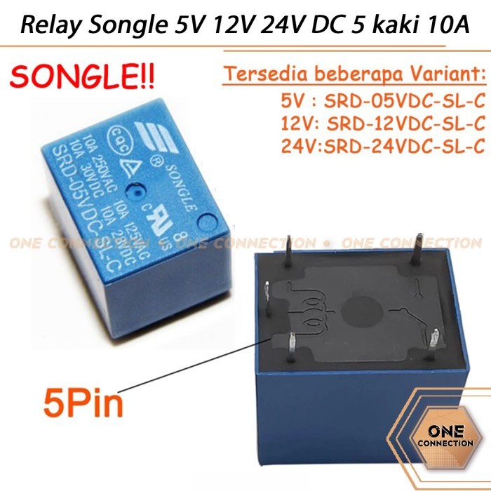Jual Relay Songle 5V 12V 24V DC 5 kaki pin relay SRD 5VDC 12VDC 24VDC ...