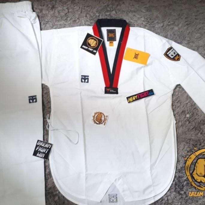 Dobok Taekwondo DOUBLE Y Diamond Col POOM Rouge Et Noir - Tissu Luxe 8 Oz