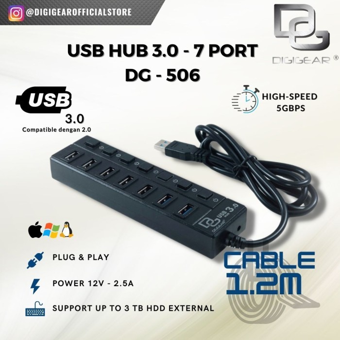 Jual Digigear Usb Hub 3.0 7 Port | Shopee Indonesia