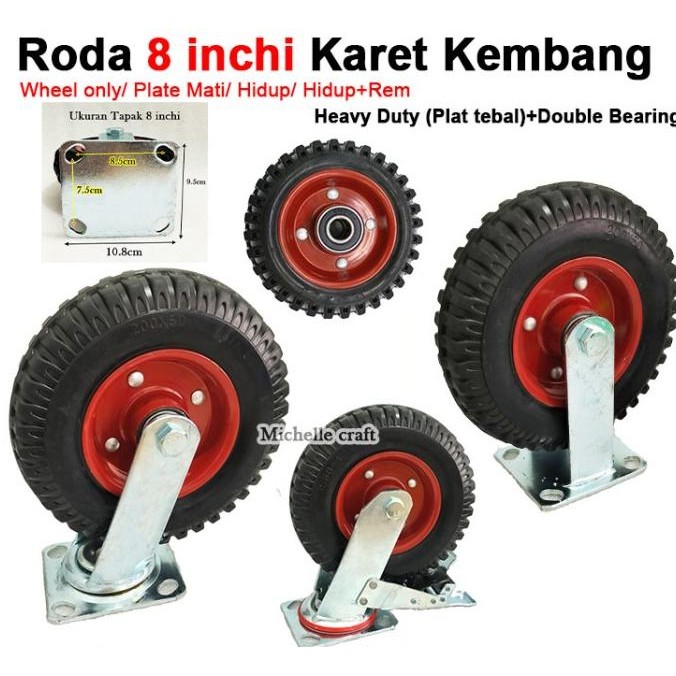 Jual Roda Inchi Karet Kembang Varian Wo Mati Hidup Rem Heavy Duty