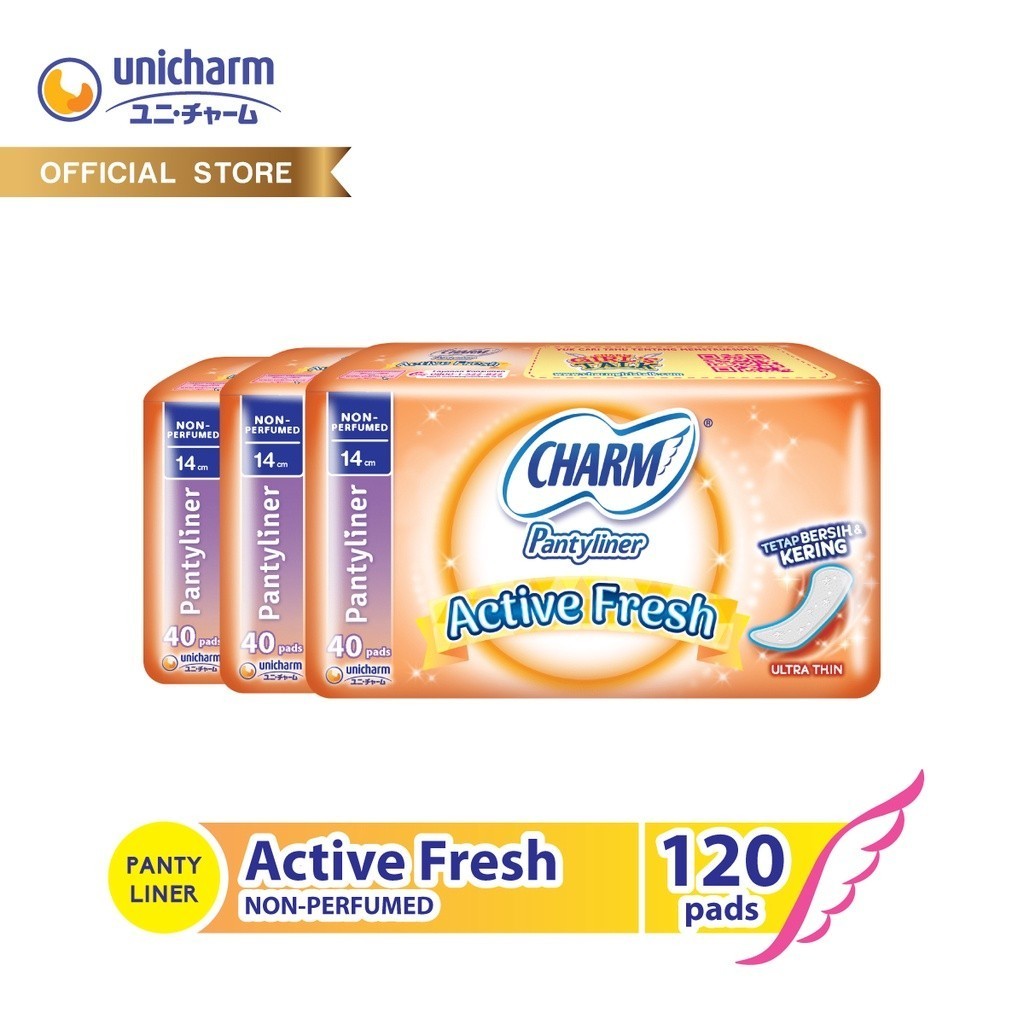 Jual Charm Pure Style Pantyliner Active Fresh Non Perfumed 40 pads -3 ...