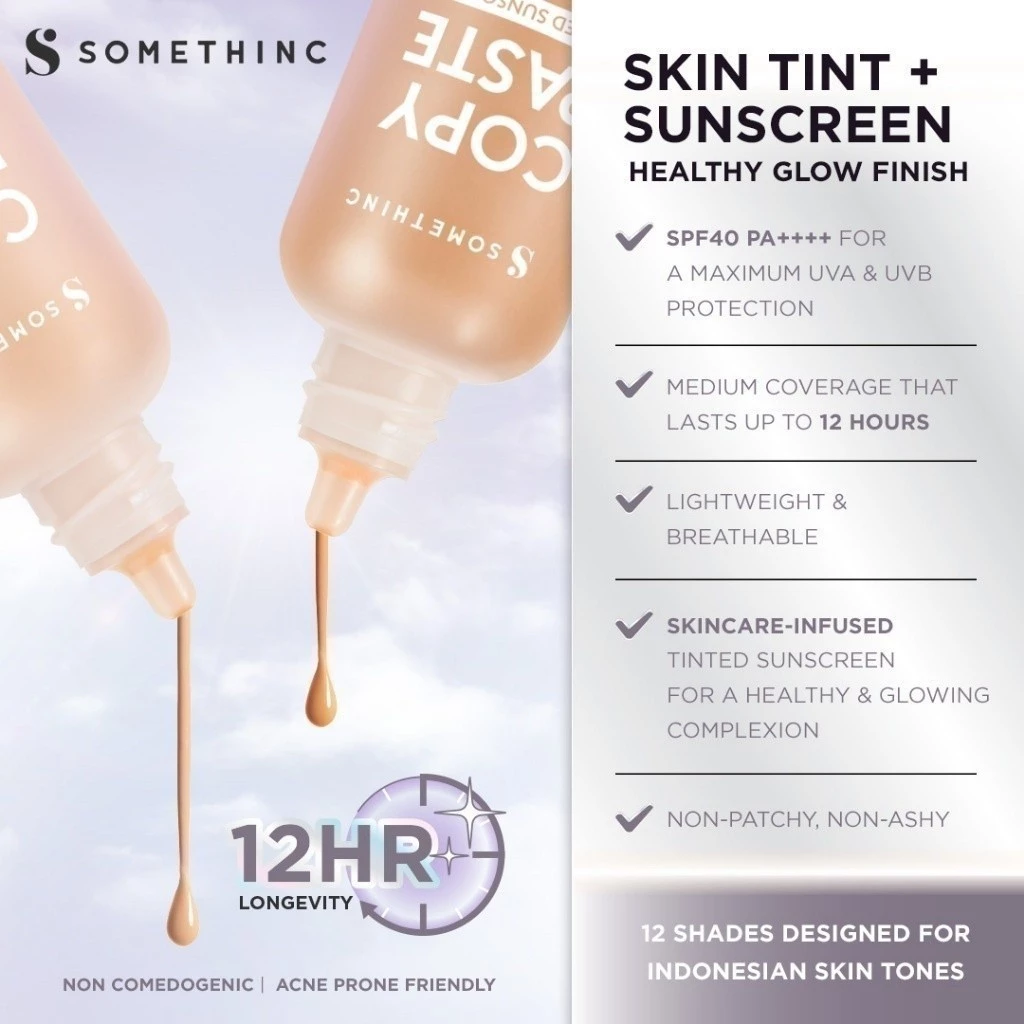 SOMETHINC Copy Paste Tinted Sunscreen SPF 40 PA++++ dan Skin Tint untuk Perlindungan Kulit