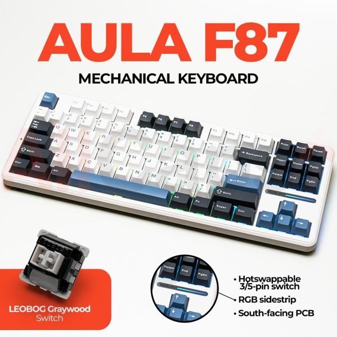 Jual AULA F87 - 3-mode 87-keys Hotswappable Mechanical Keyboard ...